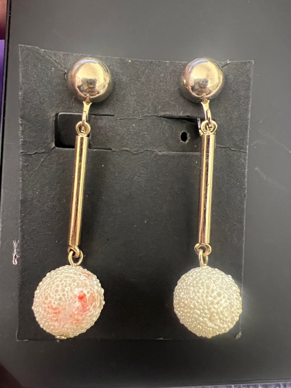 Sarah Coventry Gold-Tone Drop Earrings with Cream Beaded Spheres